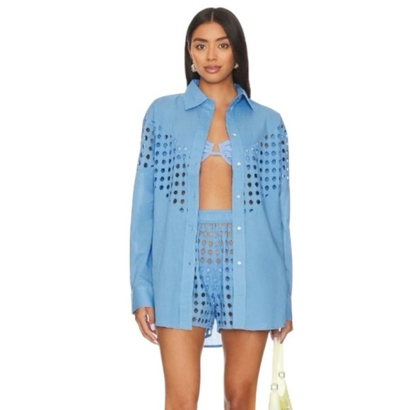 Solid & Striped Arlette Shirt Eyelet in French Blue - Picture 3 of 8